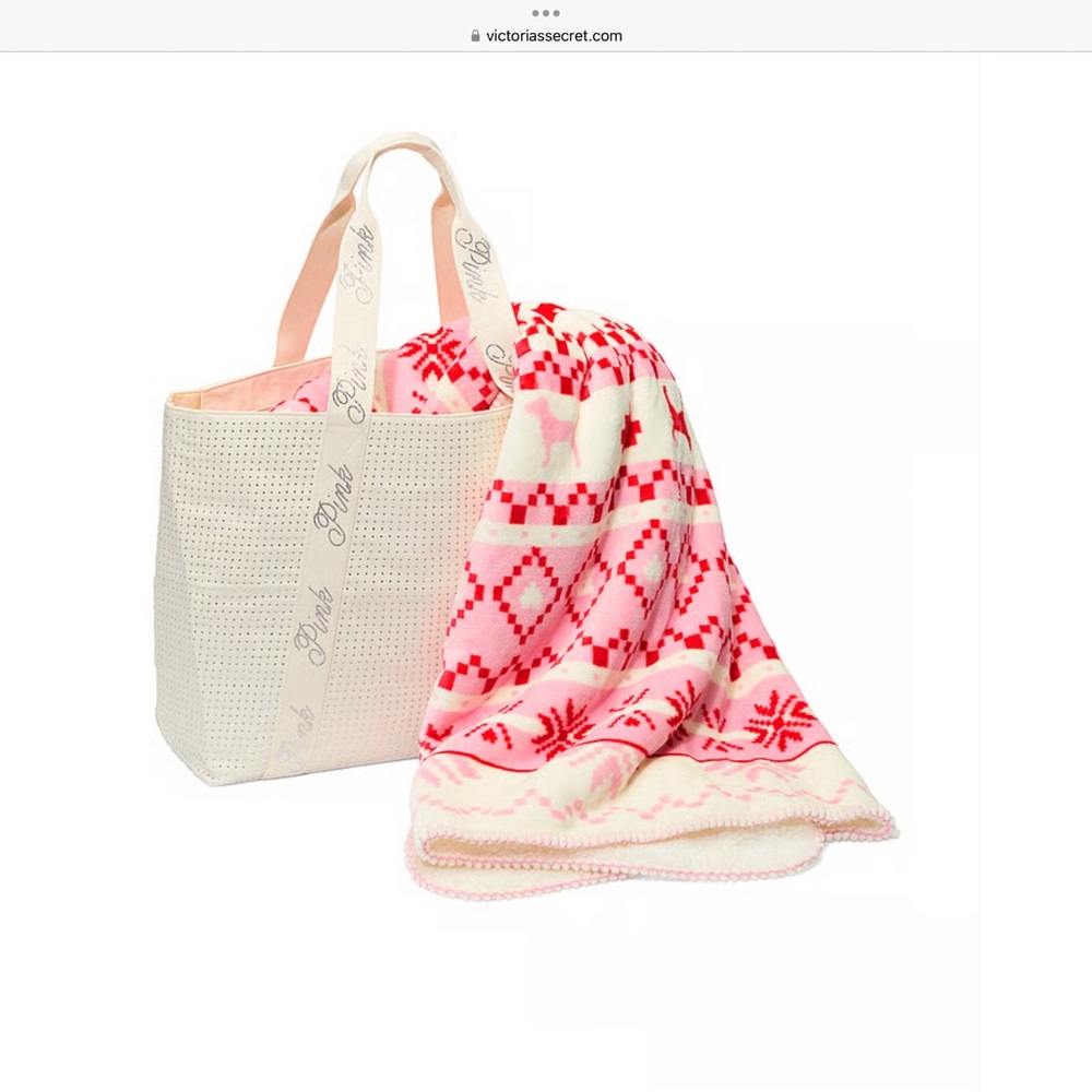 Victoria's Secret White Tote with Pink Blanket